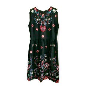 Zara Sleeveless Black Shift Dress with Embroideries,   size M
